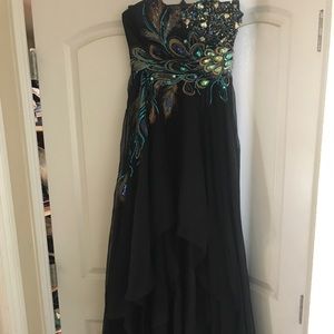 Peacock Embroidered Prom Dress